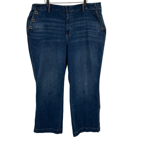talbots Women's Blue Denim wide leg sailor jeans pants Pockets 24W plus stretch - Picture 1 of 9